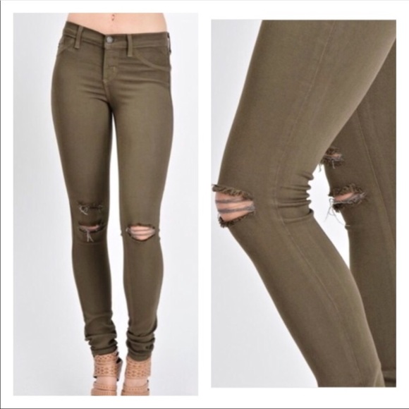 SwankStyles Denim - Olive Distressed Skinny Jeans